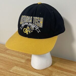 Vtg 90s Georgia Tech Yellow Jackets Buzz Spell Out Snapback Hat NCAA College